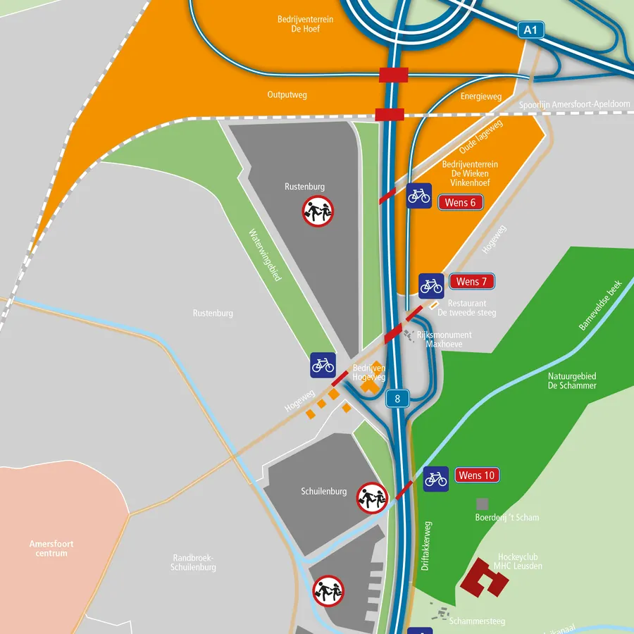 Kaart van de A28 bij Hoevelaken met fasering