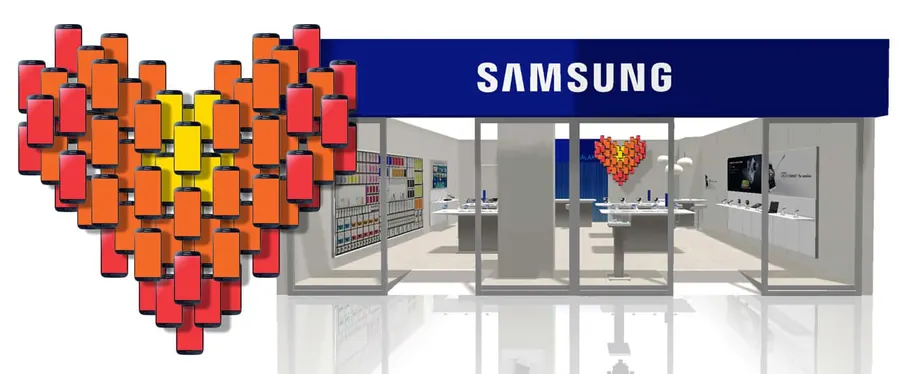 Samsung winkelgevel met hart van telefoons
