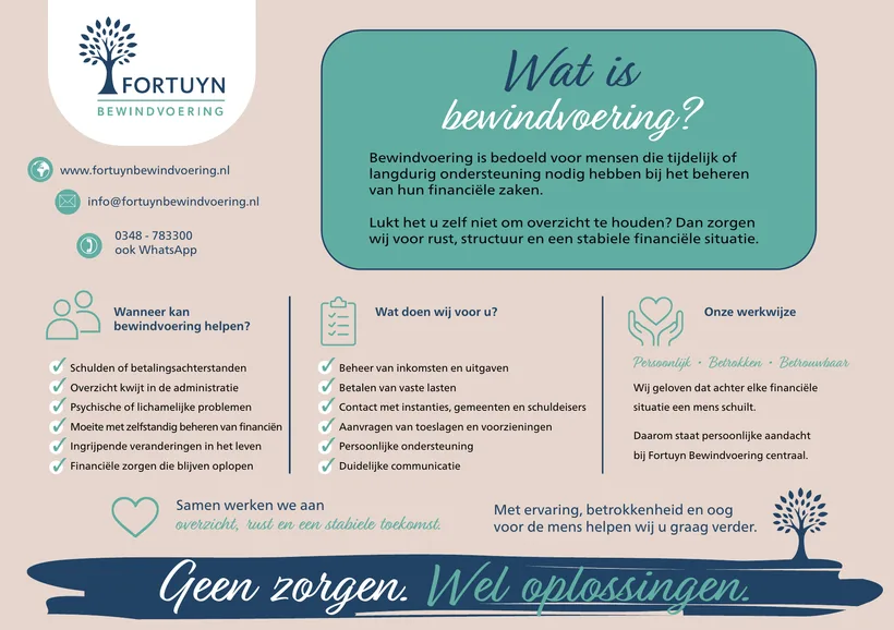 Achterkant flyer Fortuyn Bewindvoering, wat is bewindvoering