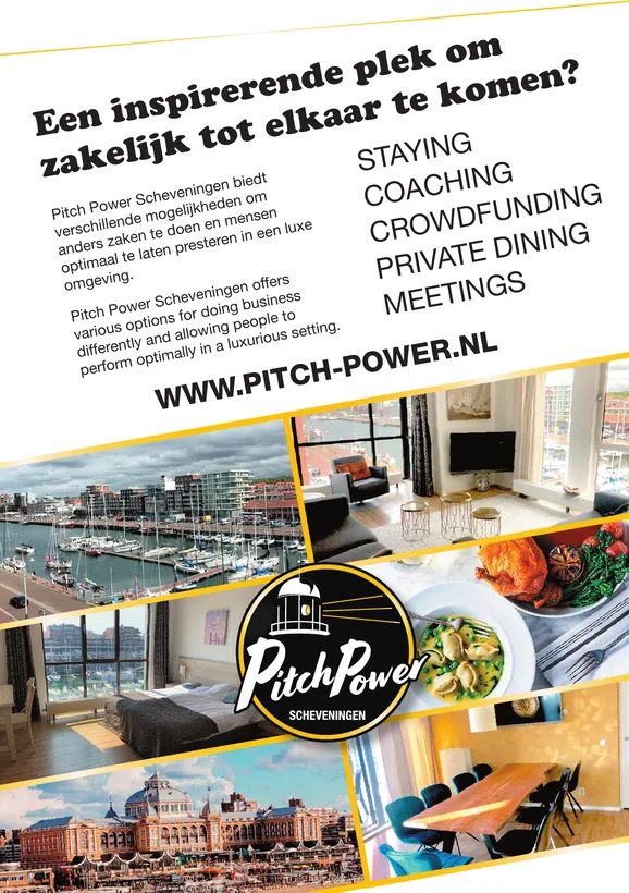 Achterkant flyer Pitch Power, een inspirerende plek om zakelijk tot elkaar te komen