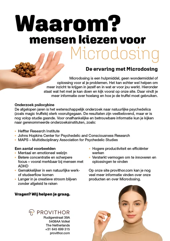 Flyer Provithor, waarom mensen kiezen voor microdosing