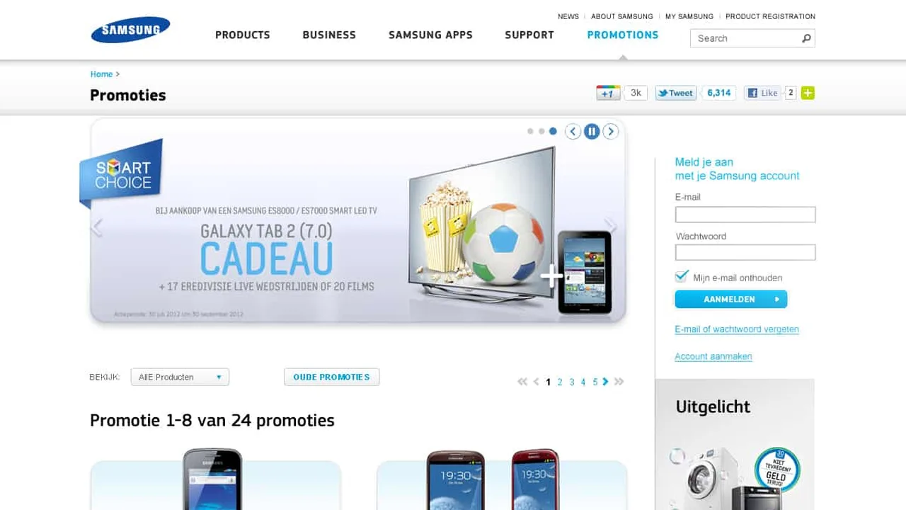 Ontwerp promotiepagina Samsung met Galaxy Tab actie en telefoons