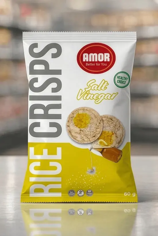 Zak Amor rice crisps, salt & vinegar