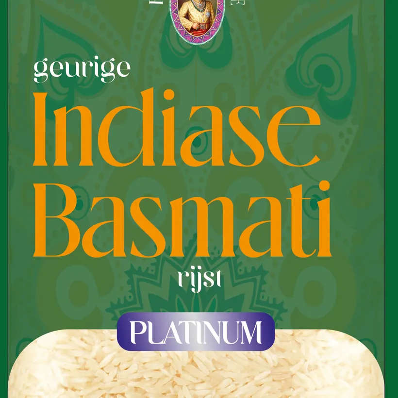 Voorkant verpakking Indiase Basmati rijst Platinum