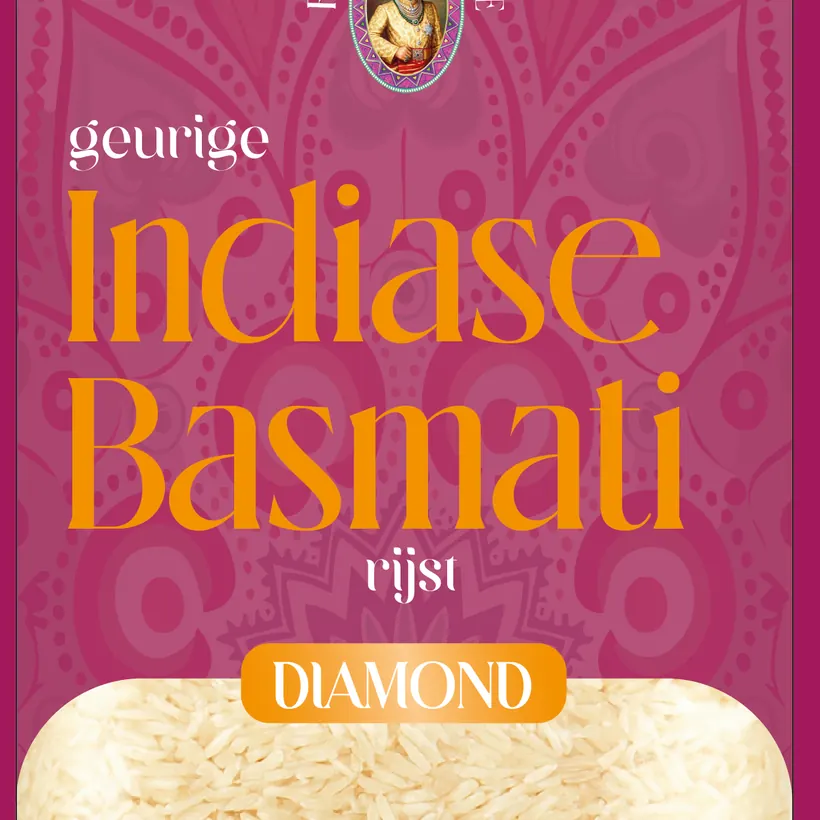 Voorkant verpakking Indiase Basmati rijst Diamond