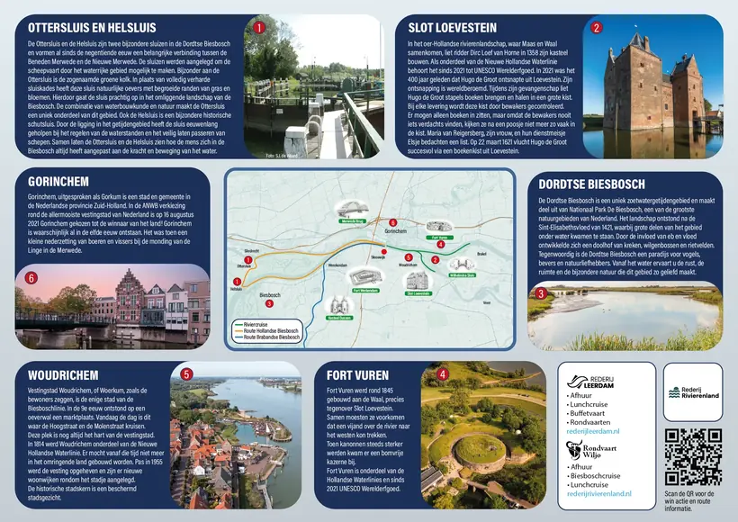 Routekaart Rederij Rivierenland door de Biesbosch