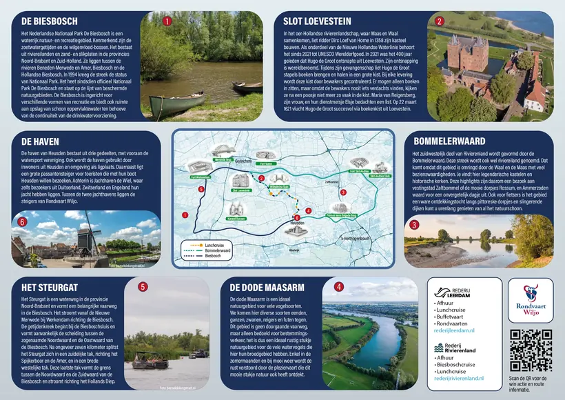 Routekaart Rondvaart Wiljo, Bommelerwaard en Biesbosch
