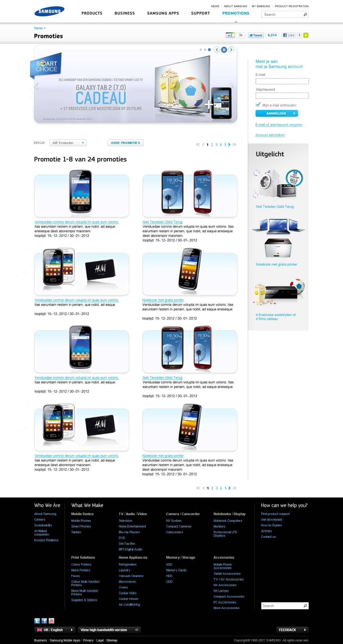 Ontwerp voor promo website pagina voor de verkoop van Samsung telefoons.