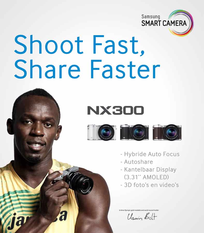 Samsung Smart Camera reclame voor de NX300 met Usain Bolt.
